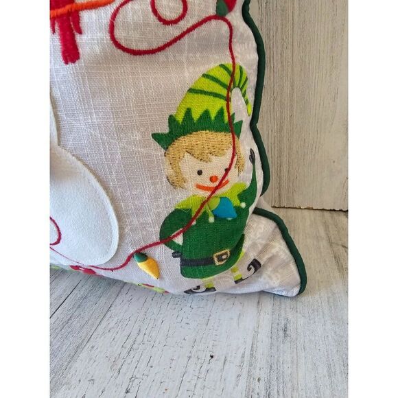 Pier 1 embroidered Xmas snowman North Pole penguin elf pillow decor Xmas 14x14 i - Picture 6 of 10